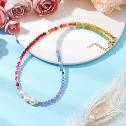 Смешанные камни 4Мм граненые круглые ожерелья из окрашенных натуральных бусин агата, сердолика, зеленого авантюрина, аквамарина и аметиста для чакры, ожерелья из натурального пресноводного жемчуга для женщин, 16.14 дюйм (41 см)