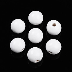 Белый Расписные бусы из натурального дерева, круглые, белые, 16 мм, отверстие : 4 мм