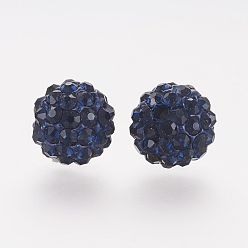 Montana Polymer Clay Rhinestone Beads, Grade A, Round, Pave Disco Ball Beads, Montana, 10x9.5mm, Hole: 1.5mm