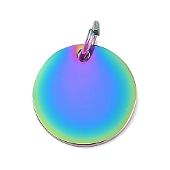 Rainbow Color Ионное покрытие (ip) 304 подвески из нержавеющей стали, с целью перехода в кольце, зеркальная полировка, плоский круглый шарм, штамповка пустой метки, Радуга цветов, 12x1 мм, отверстие : 3.5 мм