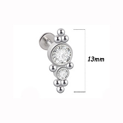 Нержавеющая Сталь Цвет 316l хирургическая нержавеющая сталь и g23 титан и хрустальные стразы плоские круглые серьги для хряща, лабреты с внутренней резьбой, цвет нержавеющей стали, 6 мм, штифты : 1.2 мм, Кулон : 13 мм