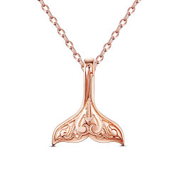 Rose Gold 925 Sterling Silver Pendant Necklaces, with 925 Stamp, Whale Tail Shape, Rose Gold, 15.75 inch