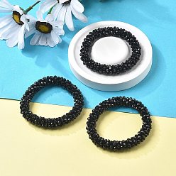 Черный Граненые непрозрачные стеклянные бусины эластичные браслеты, торсадные браслеты, случайный цвет веревки, рондель, чёрные, внутренний диаметр: 2 дюйм (5 см)