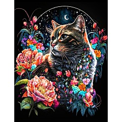 Coral AB Color Flower Cat DIY Diamond Painting Kit, Including Resin Rhinestones Bag, Diamond Sticky Pen, Tray Plate and Glue Clay, Coral, 400x300mm