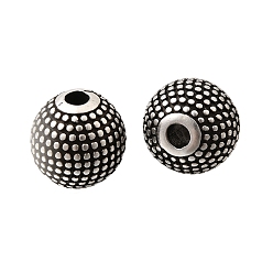 Античное Серебро Латунные бусины, без кадмия и без свинца, стойки покрытие, долговечный, текстурированная круглая, античное серебро, 8 мм, отверстие : 2 мм