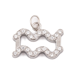 Водолей 316 микро нержавеющей стали прокладывать Цирконом подвески, с прыжковых колец, цвет нержавеющей стали, 12 очарование созвездия, Водолей, 10x13.5x2 мм, отверстие : 2.5 мм