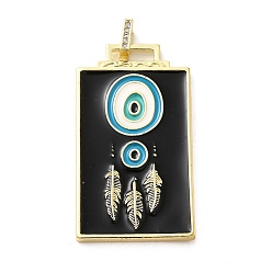 Черный Кулон из латуни микропаве с фианитами и эмалью, без кадмия, без никеля и без свинца, прямоугольные, чёрные, 45.5x25.5x2.5 мм, отверстие : 4.5 мм