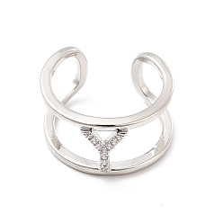 Letter Y Кольцо-манжета с открытой буквой из прозрачного кубического циркония, платиновое латунное кольцо с двумя линиями для женщин, без свинца и без кадмия, letter.y, размер США 6 (16.5 мм)