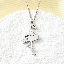 Нержавеющая Сталь Цвет 304 ожерелья из нержавеющей стали с подвеской в форме фламинго для женщин и мужчин, цвет нержавеющей стали, 17.72 дюйм(45см)+60удлинитель мм