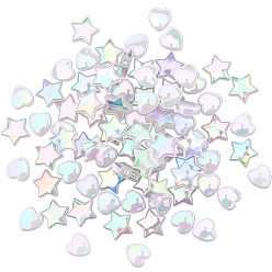 Прозрачный АВ 100 шт 2 стили прозрачные акриловые бусины, звезда и сердца, ясно AB, 8~10x8x10x3~4 мм, отверстие : 1~1.5 мм, 50 шт / стиль