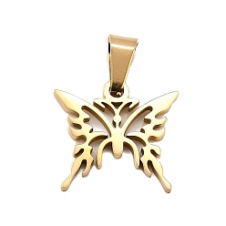 Настоящее золото 18K Бабочки 304 из нержавеющей стали подвески, ионное покрытие (ip), реальный 18 k позолоченный, 15x16.5x1.5 мм, отверстие : 7x3.5 мм