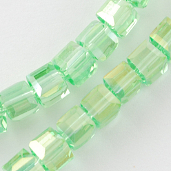 Бледно-Зеленый Стеклянные бусины с гальваническим покрытием , с покрытием AB цвета, граненые, кубические, бледно-зеленый, 6x6x6 мм, отверстие : 1 мм, около 100 шт / нитка, 22 дюйм