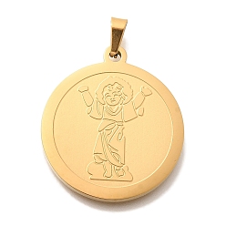 Human Вакуумное покрытие pvd 304 подвески из нержавеющей стали, плоский круглый шарм, реальный 18 k позолоченный, Иисус, 28x25x2 мм, отверстие : 6x3 мм
