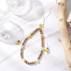 Светло-хаки Цепочки для телефона из натурального полосатого агата и дерева с круглыми бусинами, светлый хаки, 210 мм