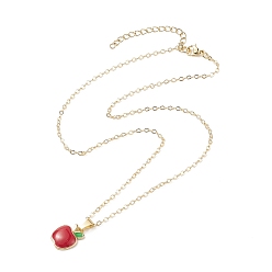 Red Enamel Apple Pendant Necklace with Golden Brass Cable Chains for Teachers' Day, Red, 16.42 inch(41.7cm)