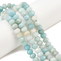 Flower Amazonite Натуральный цветок амазонитовые бусины пряди, рондель, граненые, 7.5~8.5x4.8~6 мм, отверстие : 1 мм, около 68~76 шт / нитка, 14.96~15.35'' (38~39 см)