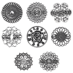 Plata Antigua 8piezas 8estilos clips de aleación para cárdigan, clips de cuello suéter, flor, plata antigua, 39.5~42x39.5~44x13.5~18.5 mm, 1 pc / estilo