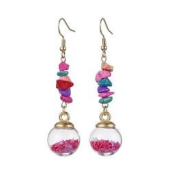 Синтетическая Бирюза Серьги с подвесками из синтетической бирюзы, стеклянные серьги-подвески с шариками желаний, 66.5x16 мм