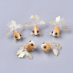 Золотистый Подвески из ацетата целлюлозы (смолы), Золотой порошок, 3 d распечатано, имитация золотой рыбки, золотые, 16~18x28~29x25~27 мм, отверстие : 1 мм.