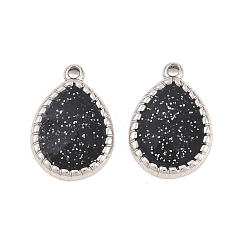 Черный 304 нержавеющей стальной эмали подвески, подвеска в виде капли, цвет нержавеющей стали, чёрные, 18.5x13x3 мм, отверстие : 1.8 мм