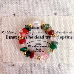 Смешанные камни Кольца-растяжки из латуни, натурального пресноводного жемчуга, натуральных и синтетических драгоценных камней, рондель, внутренний диаметр: 18~20 мм