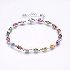 Нержавеющая Сталь Цвет 304 из нержавеющей стали ссылка браслеты, С застежками и эмалью из лобстера, цвет нержавеющей стали, 7-7/8 дюйм (20 см), 4.5x2 мм