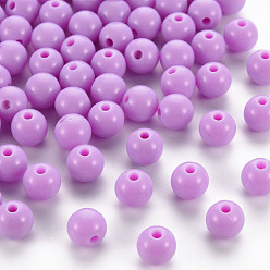 Violet Opaque Acrylic Beads, Round, Violet, 8x7mm, Hole: 2mm, about 1745pcs/500g