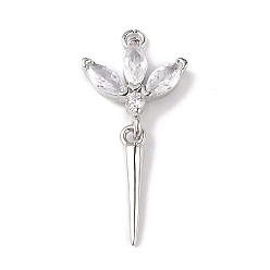 Прозрачный Стойка металлическая латунная микропрофилированная кубическая циркония подвески, цветочный шарм, без кадмия и без свинца, долговечный, платина, прозрачные, 22x11x3 мм, отверстие : 1 мм