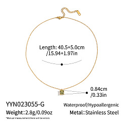 Зеленый Подвески с квадратными кубическими циркониями на цепочках из нержавеющей стали с покрытием из настоящего золота для женщин., зелёные, 304 дюйм (18 см)