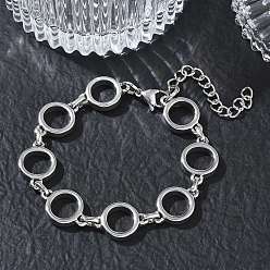 Stainless Steel Color 12MM 304 Stainless Steel Ring Link Chain Bracelets, Tarnish Free, Stainless Steel Color, 6.81 inch(17.3cm)