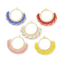 (52) Непрозрачная лаванда Стеклянные подвески, кольцо очарование, с латунными соединительными подвесками и стеклянными бусинами., разноцветные, 36x40x4.5 мм, отверстие : 1.4 мм