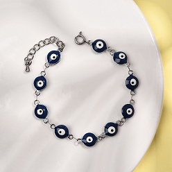 Темно-Синий 304 из нержавеющей стали ссылку цепи браслеты, эмалевые украшения от сглаза для женщин, темно-синий, 6-3/4 дюйм (17.3 см)