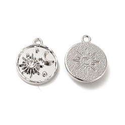 Платина Подвески из сплава со стразами, без кадмия и без свинца, плоский круглый с подвесками в виде солнца, платина, 19x16x5 мм, отверстие : 1.8 мм