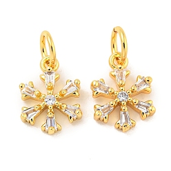 Настоящее золото 18K Покрытие стойки латунь микропаве прозрачные подвески из кубического циркония, долговечный, с прыжковых колец, без свинца и без кадмия, снежинка, на Рождество, реальный 18 k позолоченный, 11x8x2 мм, отверстие : 3 мм