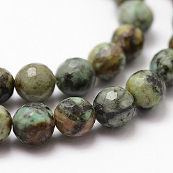 African Turquoise(Jasper) Natural African Turquoise(Jasper) Beads Strands, Faceted, Round, Yellow Green, 6mm, Hole: 1mm, about 61pcs/strand, 14.9 inch~15.1 inch