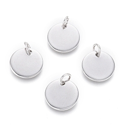 Stainless Steel Color 304 Stainless Steel Charms, with Jump Rings, Blank Stamping Tag, Flat Round, Stainless Steel Color, 12x1mm, Hole: 3.5mm