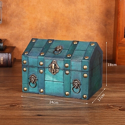 Бирюза Прямоугольный ретро деревянный набор ювелирных изделий, органайзер для хранения коробок, сундук с сокровищами для сережек, Кольца, , бирюзовые, 24x17x18 см