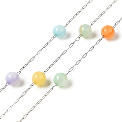 Разноцветный 304 тросовые цепи из нержавеющей стали с окрашенными бусинами-ракушками, круглые, пайки, с катушкой, красочный, ссылка: 2.5x0.8x0.1 mm, 4~4.2 мм