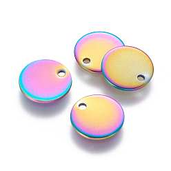 Rainbow Color Ионное покрытие (ip) 304 брелоки из нержавеющей стали, плоско-круглые, штамповка пустой метки, Радуга цветов, 10x0.9 мм, отверстие : 1.2 мм