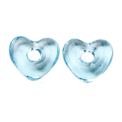 Светло-Синий Бусины лэмпворк , бусины с большим отверстием, сердце, голубой, 14x15x5 мм, отверстие : 4 мм