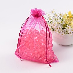 Orchid Rectangle Jewelry Packing Drawable Pouches, Organza Gift Bags, Orchid, 17x23cm
