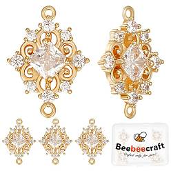 Настоящее золото 18K 8шт. латунные подвески-соединители с прозрачным кубическим цирконием, ромбовидные звенья, для изготовления ювелирных изделий, без никеля , реальный 18 k позолоченный, 18.5x13.5x3 мм, отверстие : 1 мм