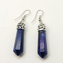 Lapis Lazuli Natural Lapis Lazuli Earrings, with Brass Findings, Bullet, Platinum, 55mm, Pin: 0.5mm