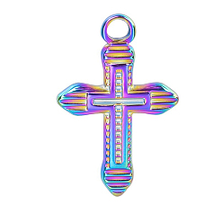 Rainbow Color 304 подвески из нержавеющей стали, крест очарование, Радуга цветов, 20x13 мм
