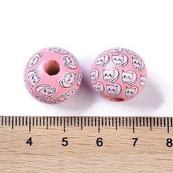 Pink Printed Wood Beads, Round Beads, Pink, 16x15mm, Hole: 4.3mm