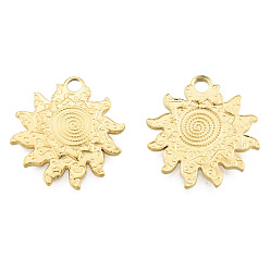 Real 18K Gold Plated Ion Plating(IP) 201 Stainless Steel Pendants, Sun, Real 18K Gold Plated, 22x20x2mm, Hole: 2.5mm