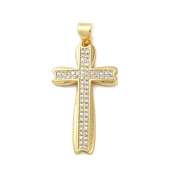 Настоящее золото 18K Подвески из латуни с микро-микро-паве и прозрачным кубическим цирконием, без кадмия, без никеля и без свинца, крестик, реальный 18 k позолоченный, 31.5x17x2 мм, отверстие : 4.5x3.5 мм