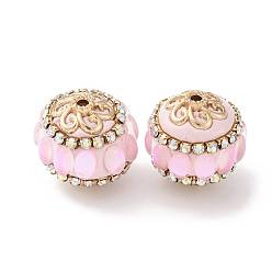 Бледно-Розовый Круглые бусины из смолы ручной работы из Индонезии, со сплавочной фурнитурой со стразами, рондель, розовый жемчуг, 20.5x18.5 мм, отверстие : 2 мм