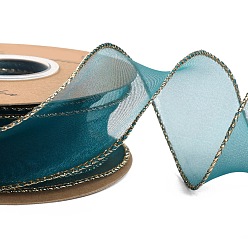 Темный Голубой Полиэстер органза лента, для упаковки подарков, изготовление галстука-бабочки, плоский, темные голубые, 1-5/8 дюйм (40 мм), около 9.84 ярдов (9 м) / рулон