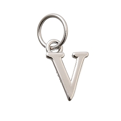 Letter V 925 стерлингов серебряные подвески, буквы, Буква V, 10x7x1 мм, отверстие : 4 мм